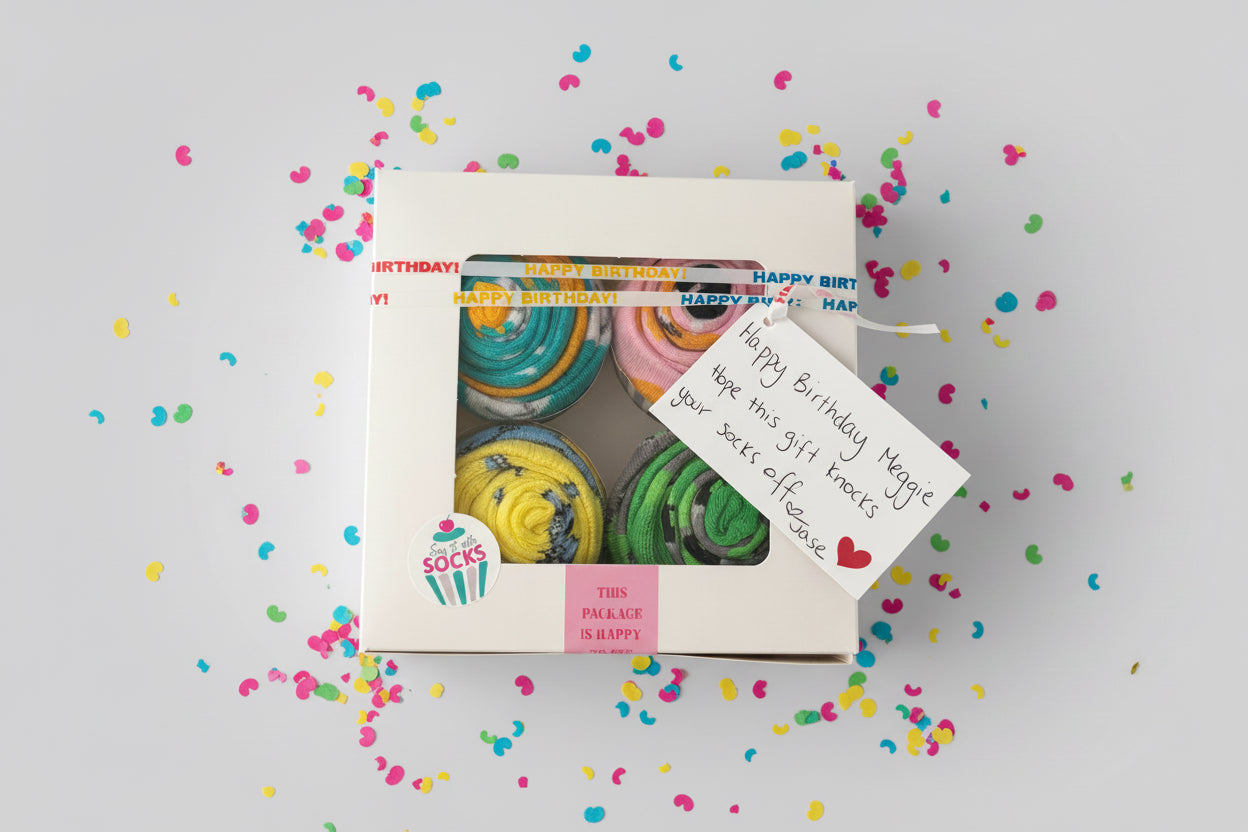 Cupcake sock box, unique gift birthday message 
